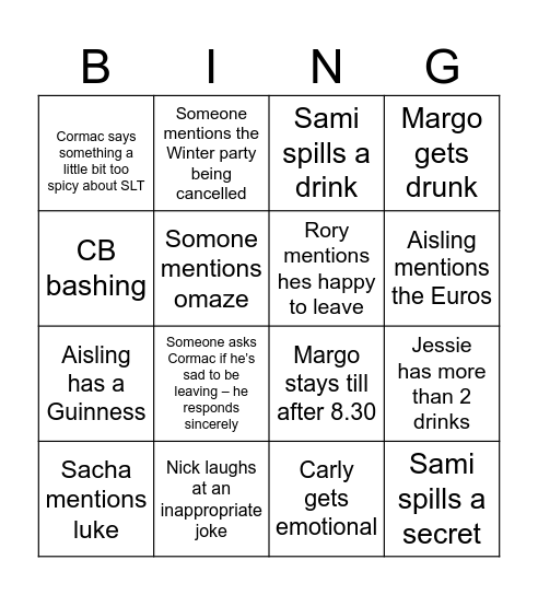 Anthony Nolan Bingo Card