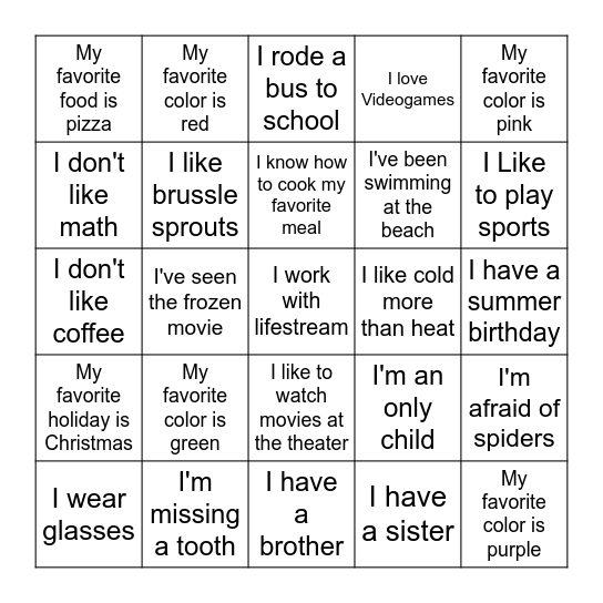 Get to know Bingo Card