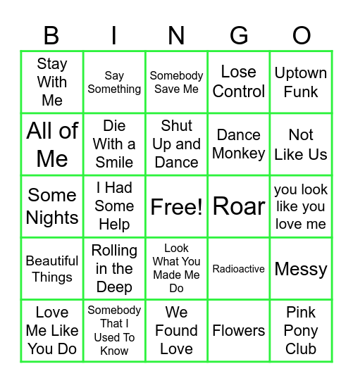 Music Bingo at the A2 Eagles!  Songs since 2010! Bingo Card