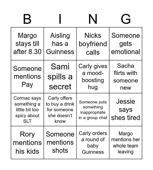 Anthony Nolan Bingo Card