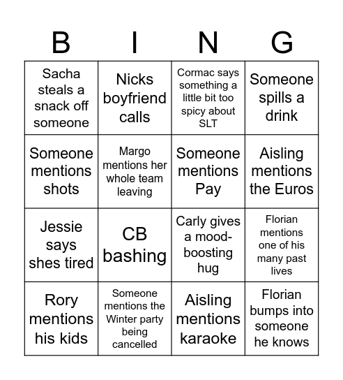 Anthony Nolan Bingo Card