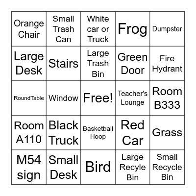 Scavenger Hunt Bingo Card