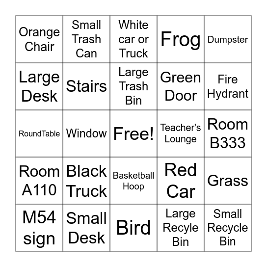Scavenger Hunt Bingo Card