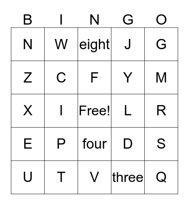 Number/ABC Sign Bingo Card