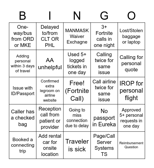 Untitled Bingo Card