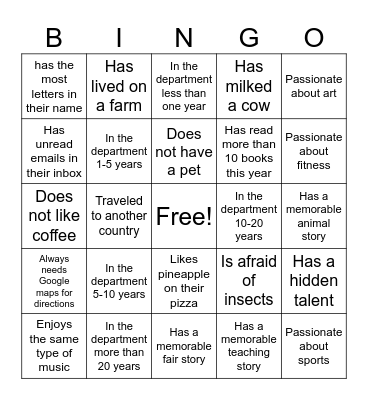 Department of Animal Sciences Bingo Card