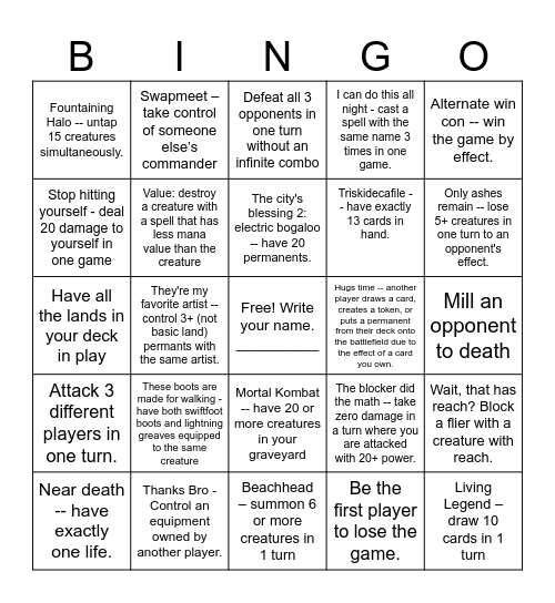 Touch Grass Commander Night Bingo Card