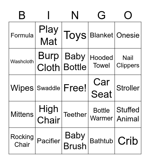 Baby Shower Bingo Card
