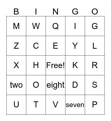 Number/ABC Sign Bingo Card