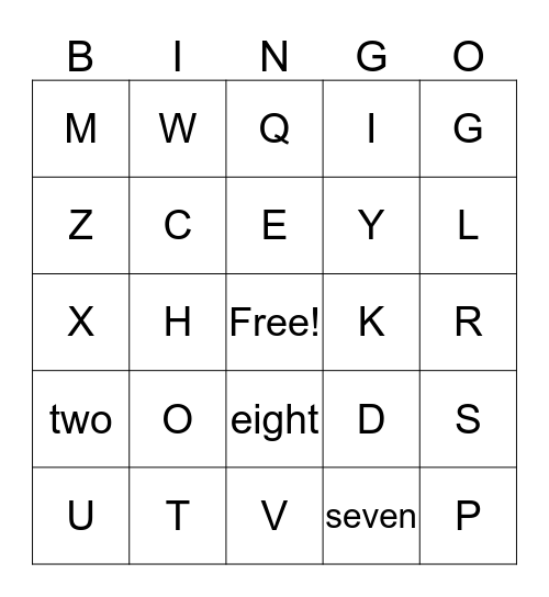 Number/ABC Sign Bingo Card