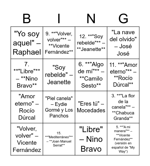 BINGO MUSICAL - ACD PUERTA LA VILLA Bingo Card