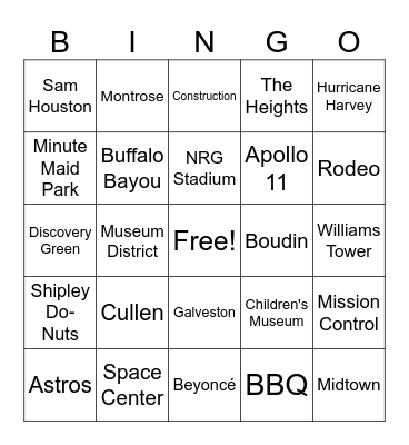 Houston Bingo Card