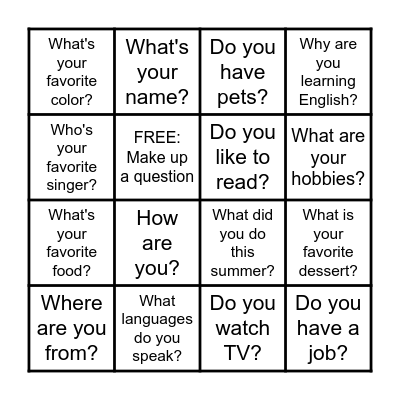 Introductions Bingo Card