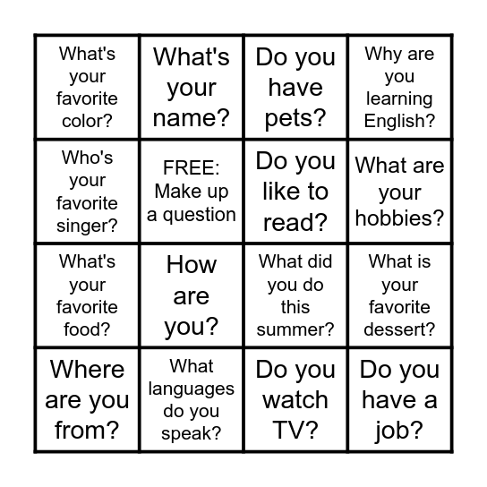 Introductions Bingo Card