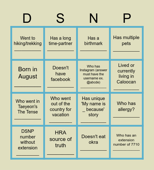 DSNP Navigator Bingo Card