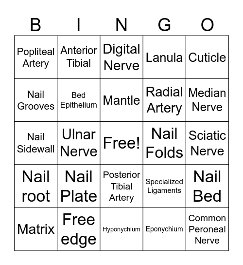 Nails Bingo Card