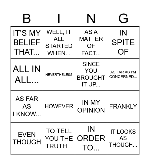 Conversation Starters Bingo Card