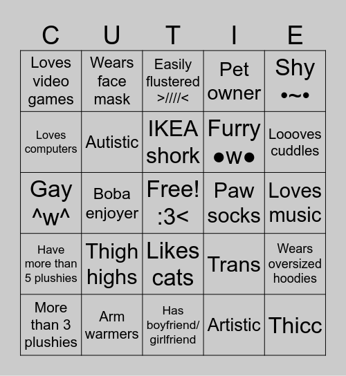 Femboy BINGO Card