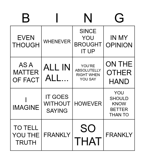 Conversation Starters Bingo Card