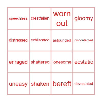 C1 Feelings and emotions Bingo Card