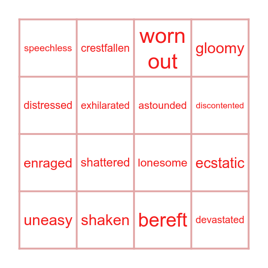 C1 Feelings and emotions Bingo Card