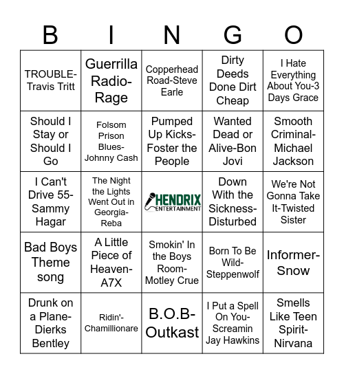 Being Bad Bingo Card