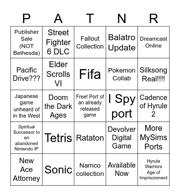 Nintendo Partner direct Bingo Card