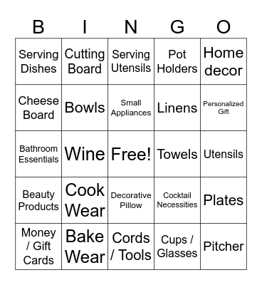 Sarah's Wedding Shower Bingo Card