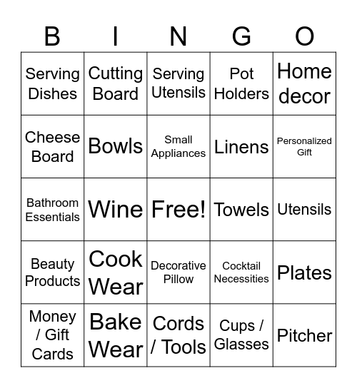 Sarah's Wedding Shower Bingo Card
