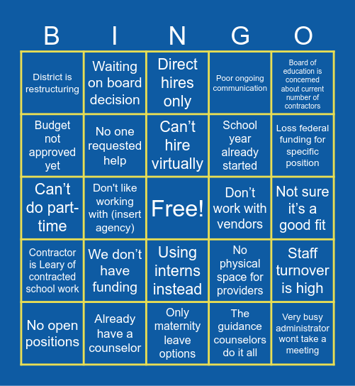 Objections BINGO (Behavior Division) Bingo Card