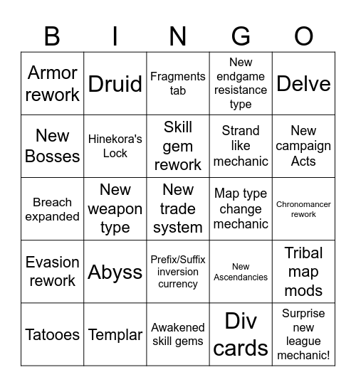 Poe 2 - 0.3 bingo Card