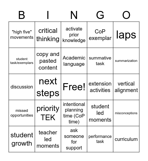 CoP Bingo Card