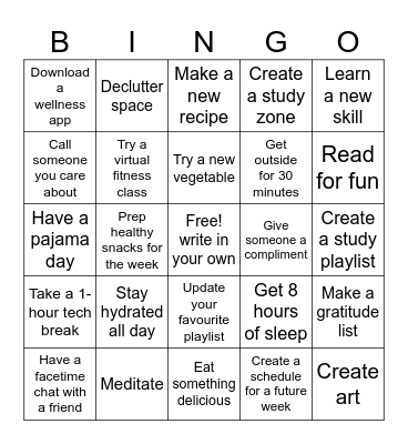 Wellness BINGO! Bingo Card
