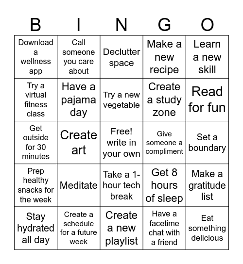 Wellness BINGO! Bingo Card
