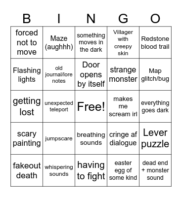 Horror Maps Bingo Card
