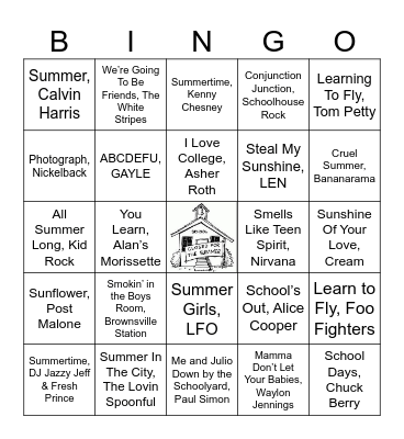 Bingo - "Summer School" Bingo Card