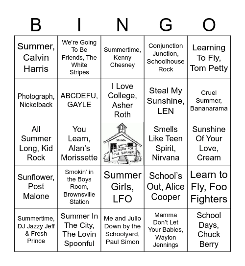 Bingo - "Summer School" Bingo Card