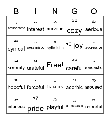 TONE AND MOOD Bingo Card