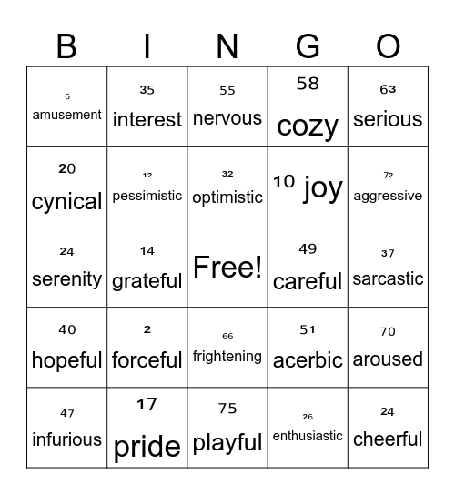 TONE AND MOOD Bingo Card