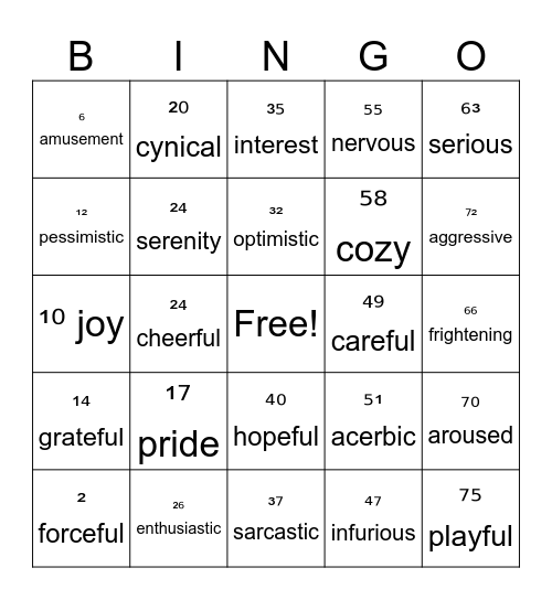 TONE AND MOOD Bingo Card
