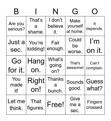 Expressions Bingo Card