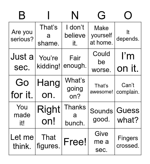 Expressions Bingo Card