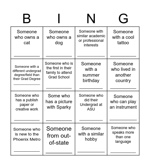 Networking Bingo | Graduate College Bingo Card