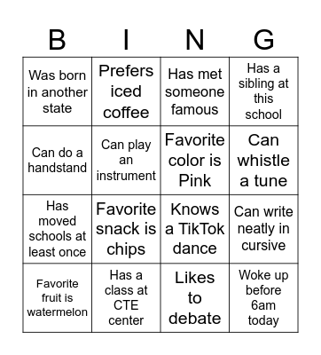 Human Bingo Card