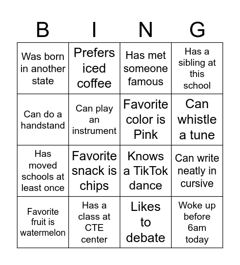 Human Bingo Card