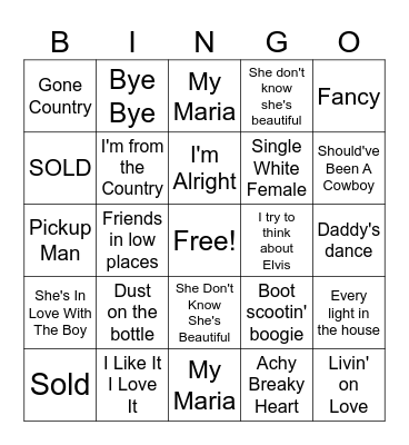 90s Country Music Bingo Card