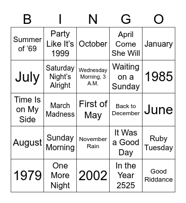 Calendar Countdown Bingo Card