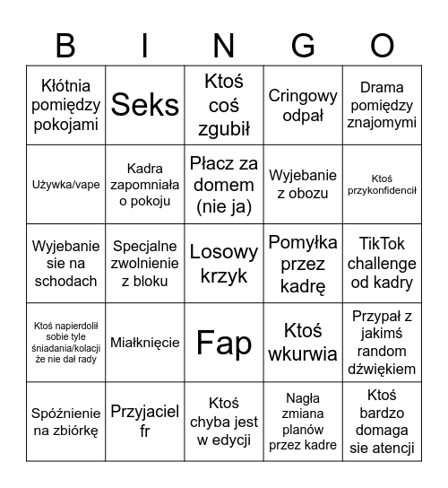 Obóz Bingo Card