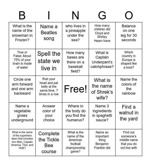 Hearn Christmas Bingo Card