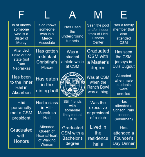 College of Saint Mary Bingo Card
